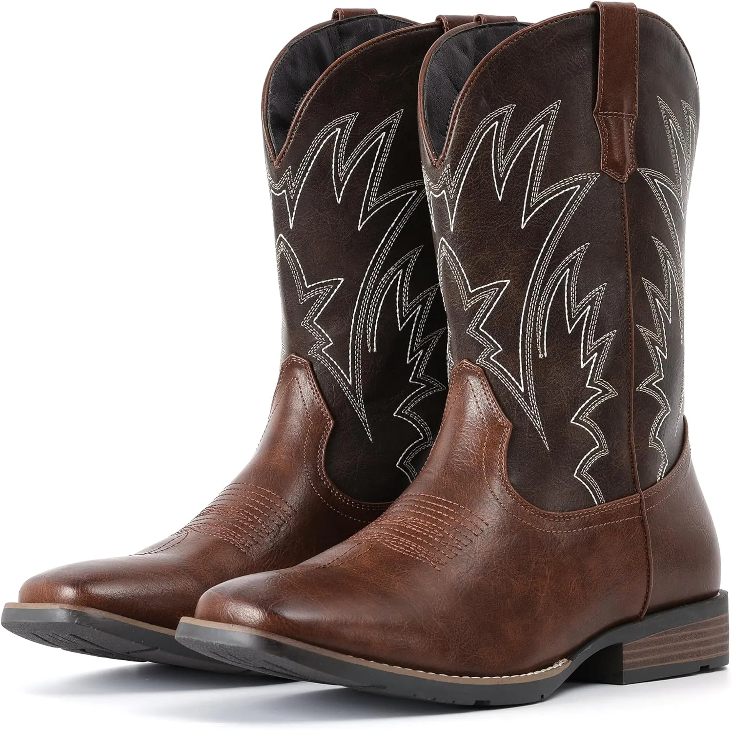 IUV Cowboy Boots For Men Square Toe Western Boots Durable Classic Embroidered Pull On Boot Slip Resistant Country Boot