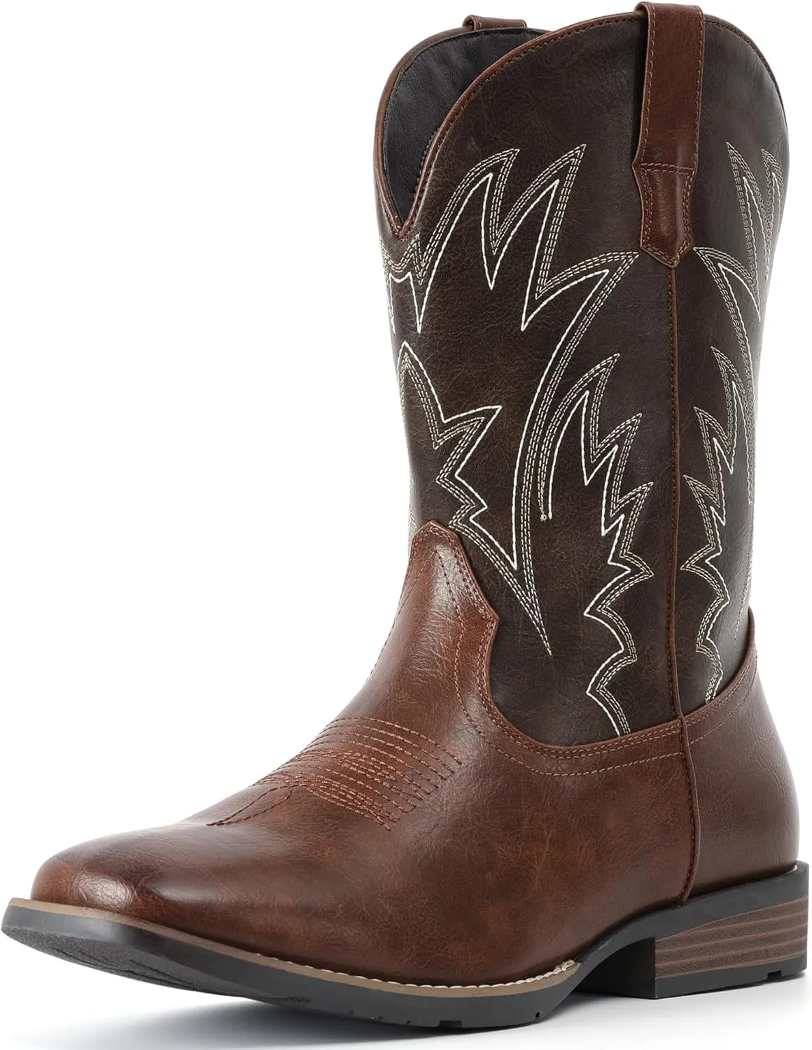 IUV Cowboy Boots For Men Square Toe Western Boots Durable Classic Embroidered Pull On Boot Slip Resistant Country Boot