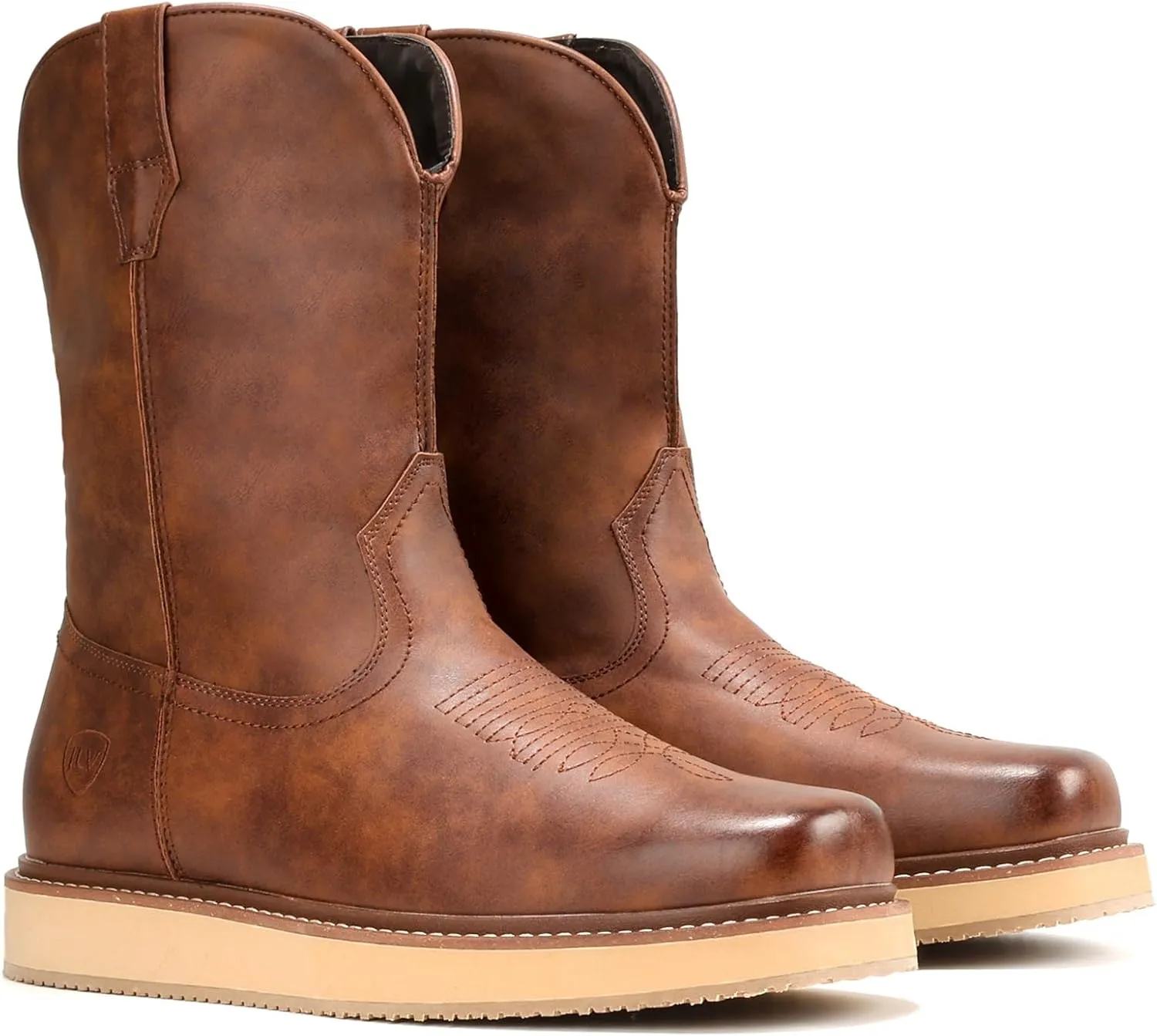 IUV Cowboy Boots For Men Western Boot Durable Fashionable Retro Classic Slip Resistant Work Casual Boots