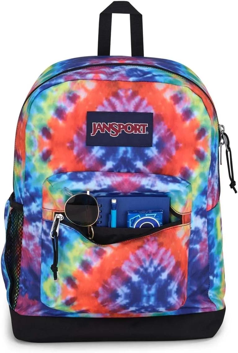 JanSport Cross Town Plus Backpack - Large Main Compartment, Side Water Bottle Pocket, 15-Inch Padded Laptop Sleeve - Red/Multi Hippie Days