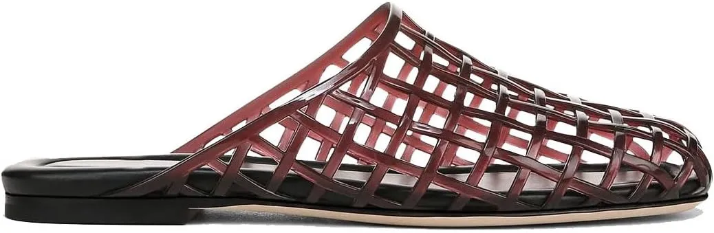 Jelly Mule Flat Sandals for Women Round Toe Mesh Hollow Jellies Mule Flats Summer Beach Jelly Sandals Shoes