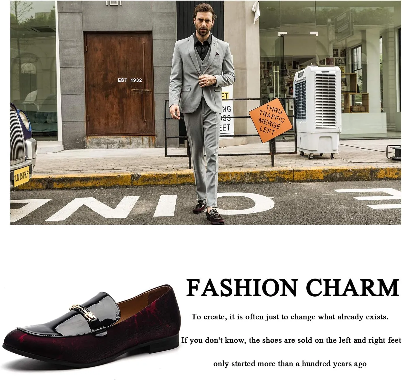 JITAI Mens Leather Shoes Pattern Printing Men's Dress Loafer Shoes Slip-on Casual Loafer Smoking Slipper