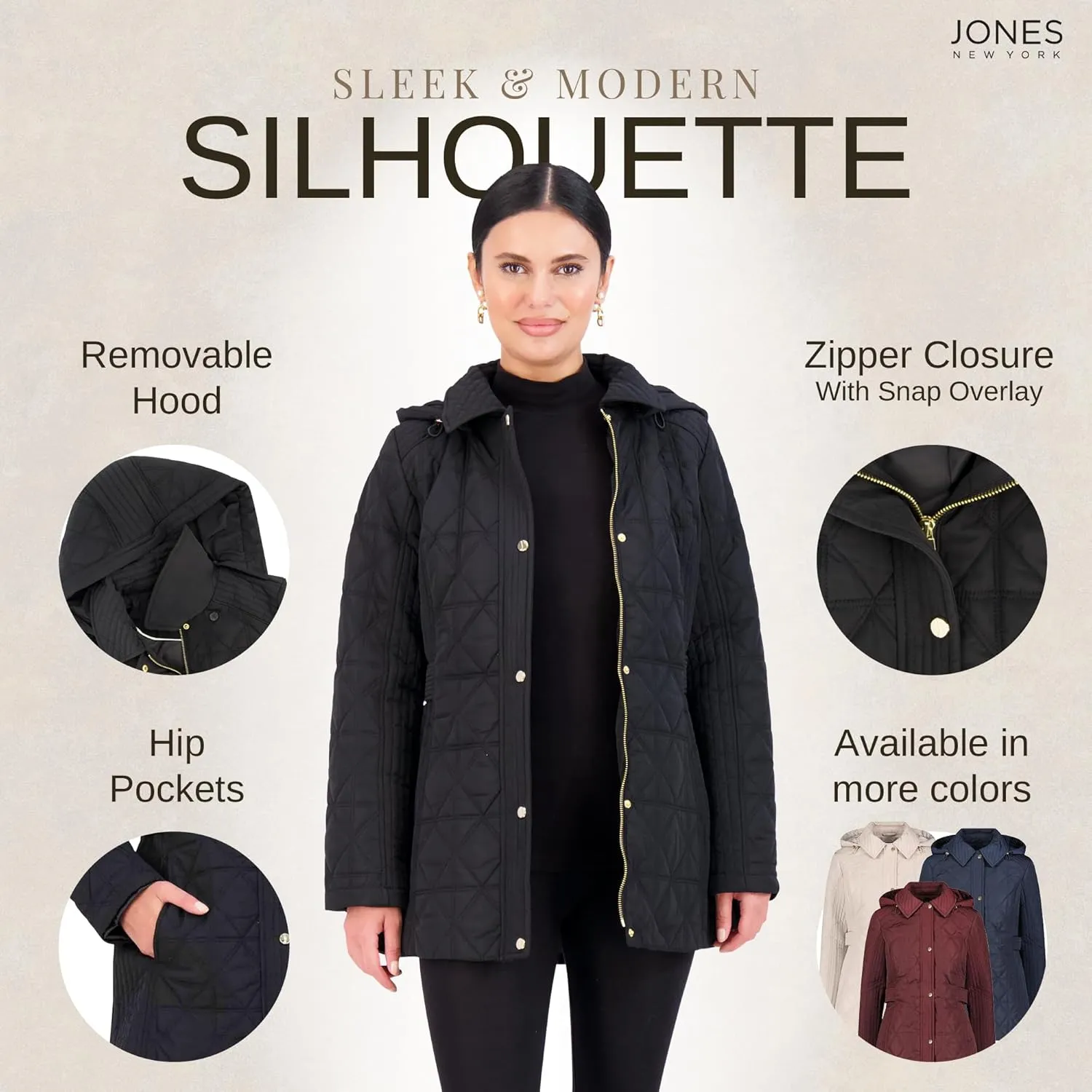 Jones New York Puffer Jacket Womens, Women Jacket Winter, Quilted Jackets for Women