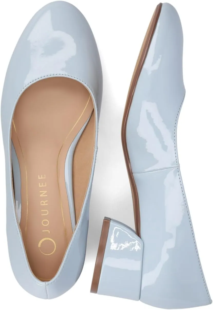 Journee Collection Womens Saarii Block Heel Dress Pumps Cushioned Slip On Covered Round Closed Toe Fashion Shoe