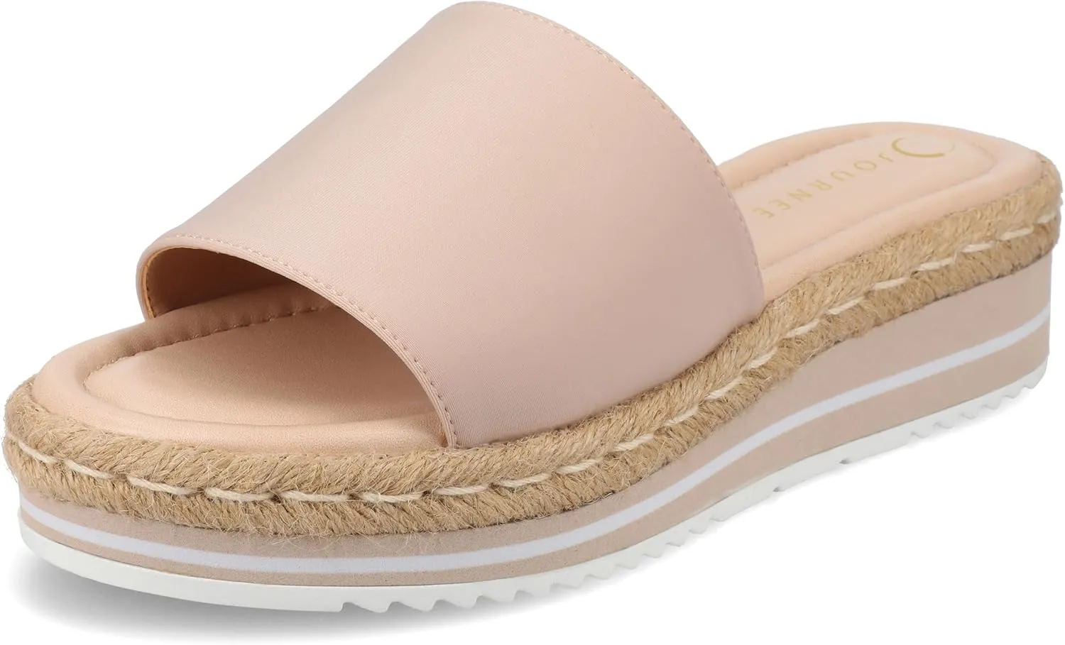 Journee Womens Braided Espadrille Wedge Heel Open Round Toe Slip On Neoprene Rosey Platform Slide Sandal Blush, 8.5