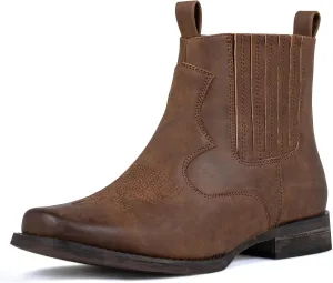 J's.o.l.e Ankle Cowboy Boots for Men Square Toe Western Boot Classic Casual Mens Chelsea Boot Brown