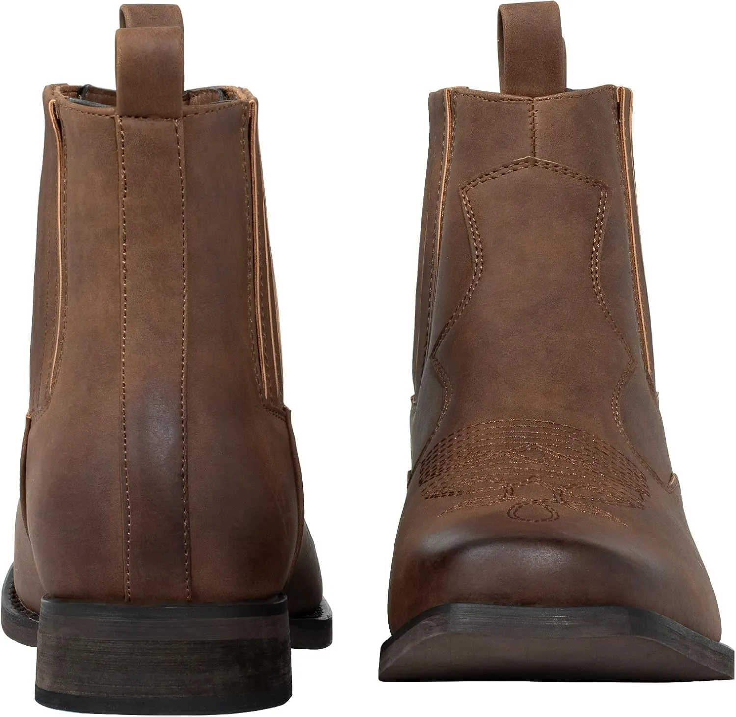 J's.o.l.e Ankle Cowboy Boots for Men Square Toe Western Boot Classic Casual Mens Chelsea Boot Brown