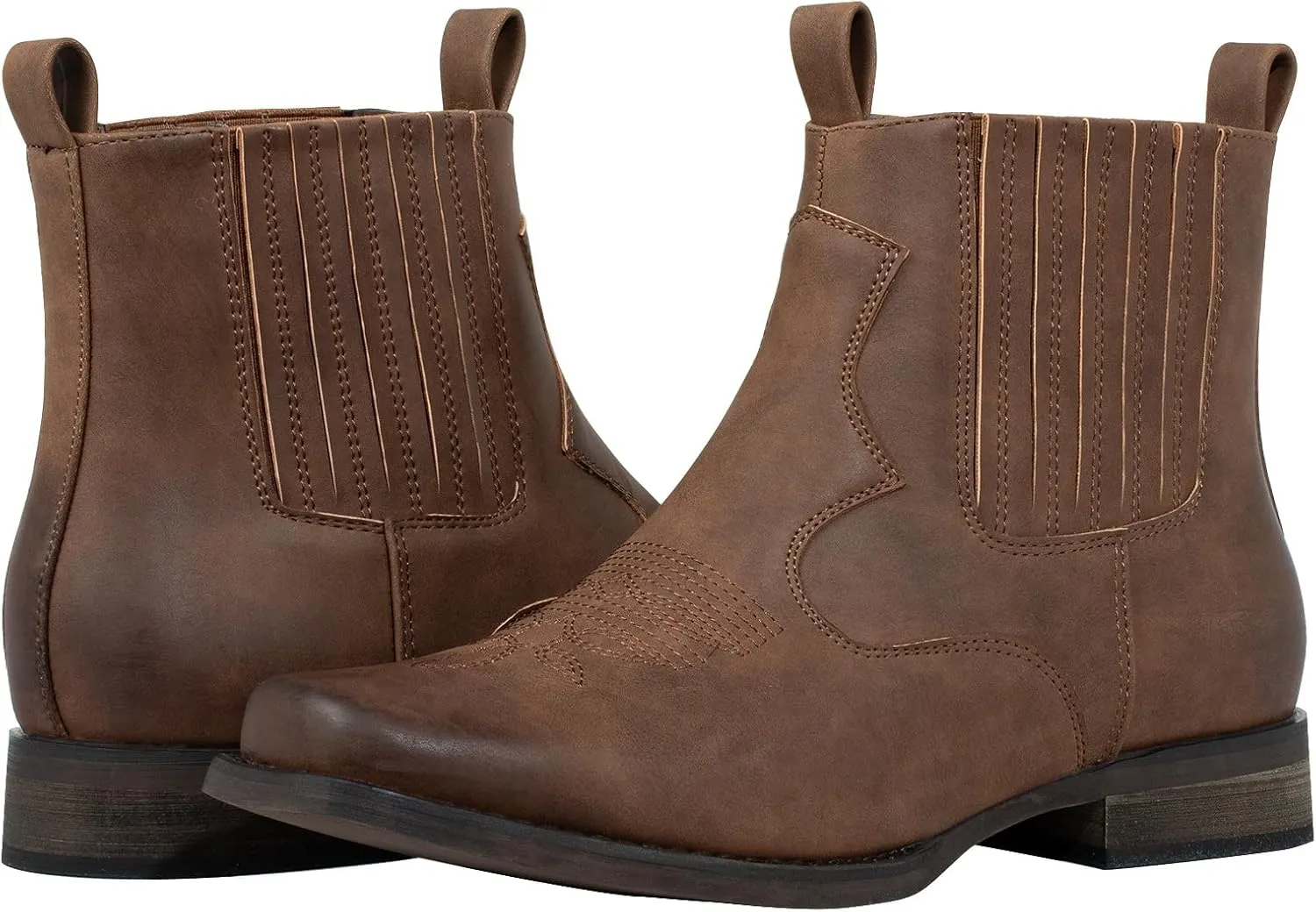 J's.o.l.e Ankle Cowboy Boots for Men Square Toe Western Boot Classic Casual Mens Chelsea Boot Brown