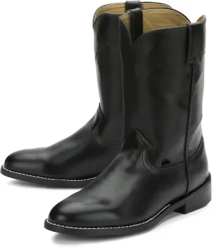 Justin Temple 10" Roper Cowboy Boots for Men - Durable Pull-On Round Toe Cowhide Boots with Covered Cushion Insole and Triple-Density Insole Board