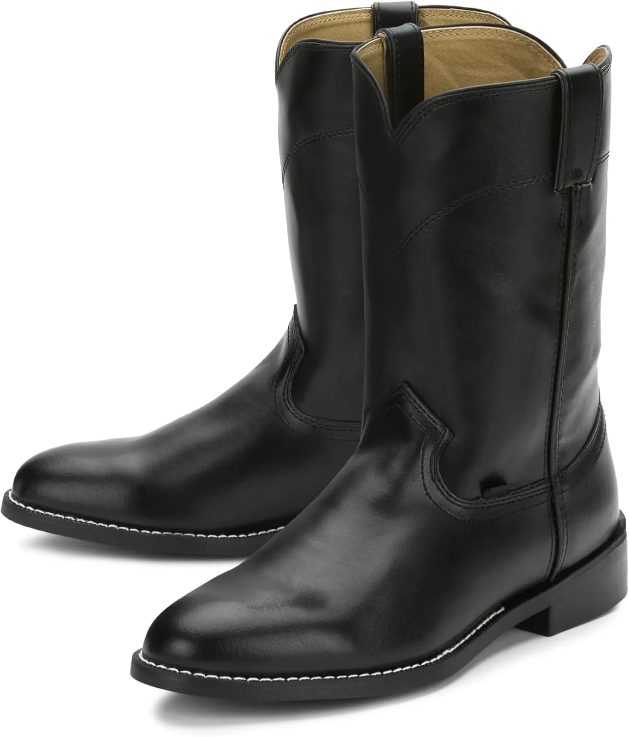Justin Temple 10" Roper Cowboy Boots for Men - Durable Pull-On Round Toe Cowhide Boots with Covered Cushion Insole and Triple-Density Insole Board