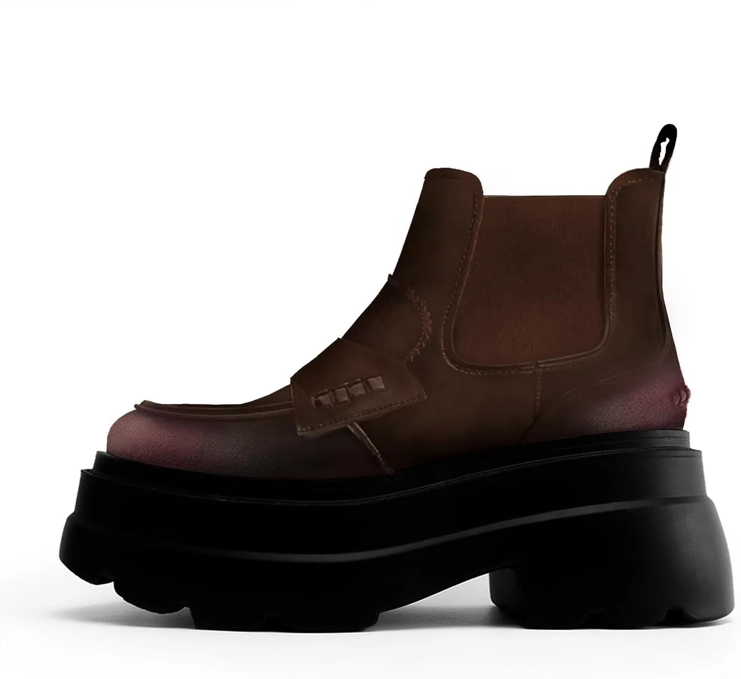 KaroNairy Platform Ankle Boots for Women Chelsea Boots Round Toe Chunky Heel Slip on Lug Sole Short Boots Black