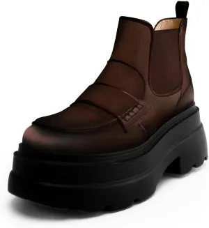 KaroNairy Platform Ankle Boots for Women Chelsea Boots Round Toe Chunky Heel Slip on Lug Sole Short Boots Black