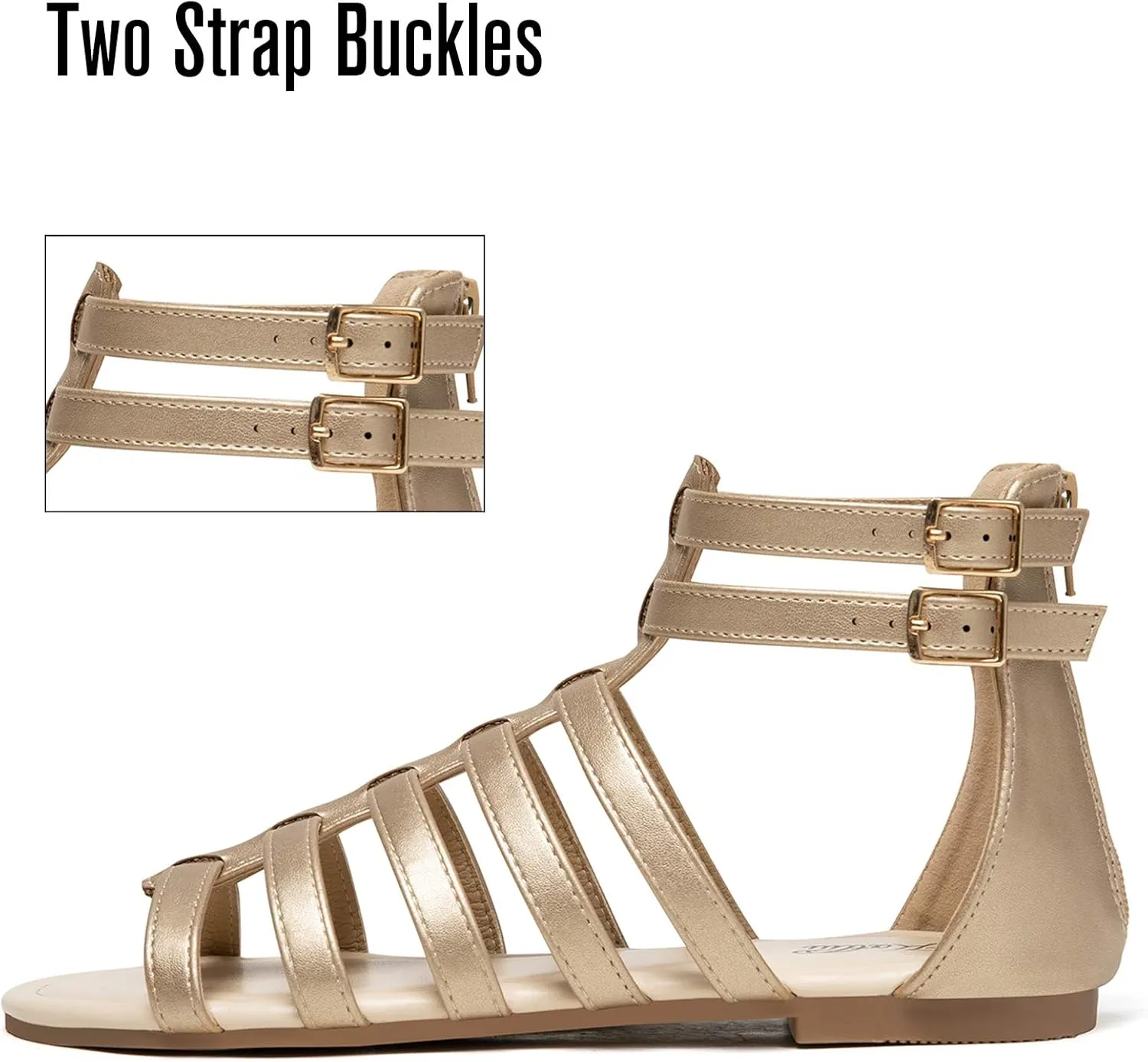 katliu Women's Gladiator Sandal Flat Strap Sandals Two Ankle Buckle