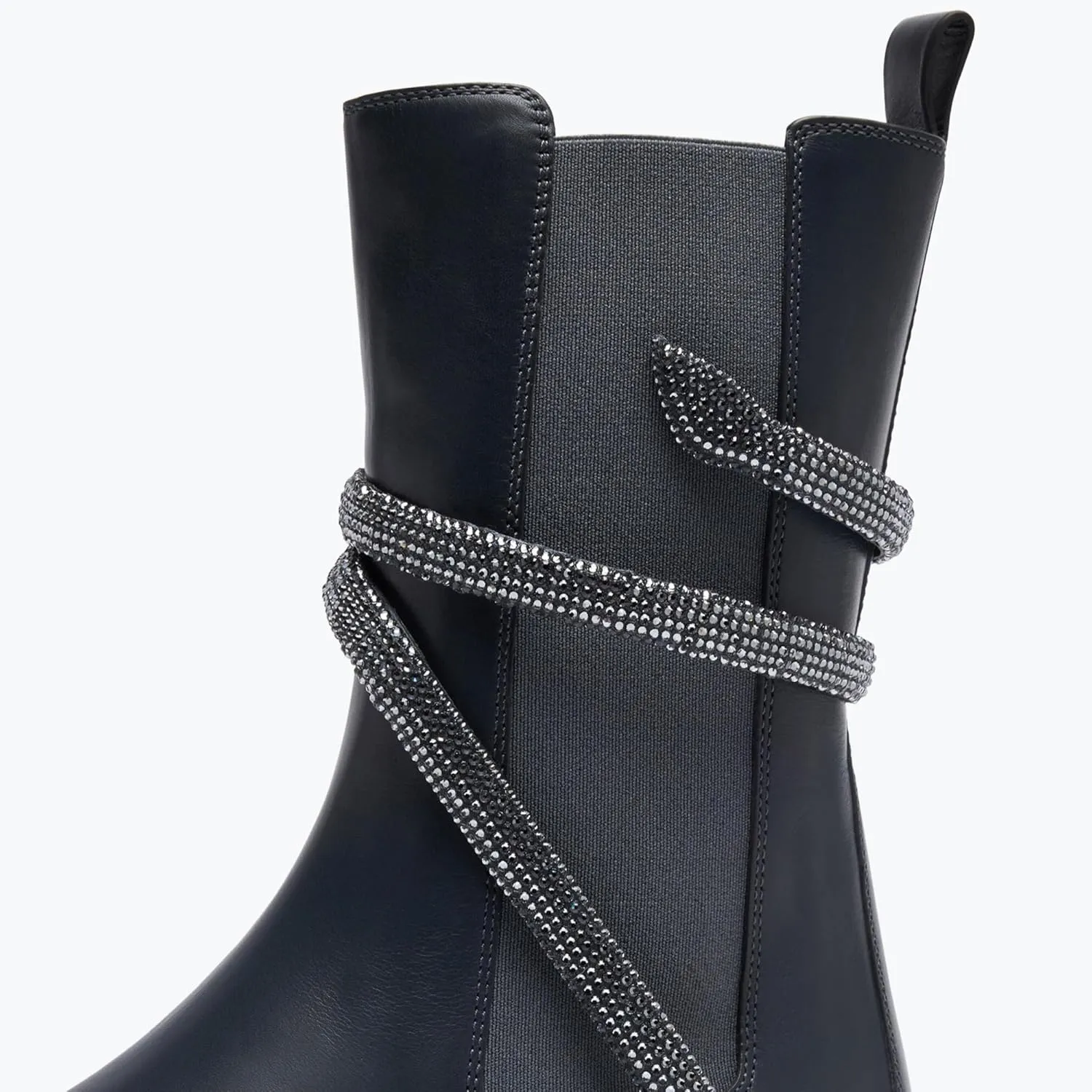 keleimusi Women's Crystal Embellished Ankle Wrap Chelsea Combat Booties with Flat Lugs