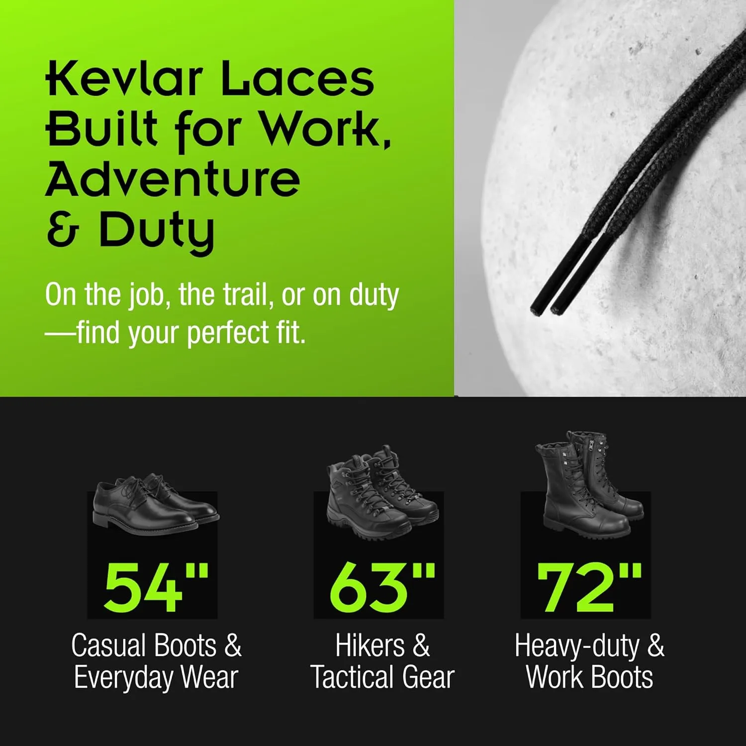 Kevlar Boot Laces – Fire Resistant, Long-Lasting Performance, High-Tensile Strength – Durable Work Boot Laces for Men