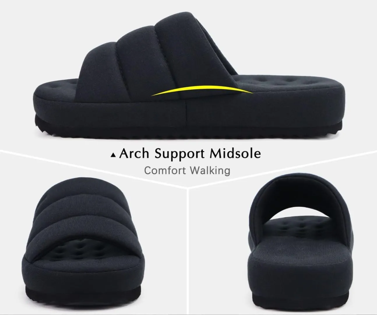 KuaiLu Men's Fashion Quilted Cotton-blend Fabric Sandal Slippers Cozy Memory Foam Indoor/Outdoor House Shoes with Lightweight Soft Cushion Footbed Hard Rubber Sole