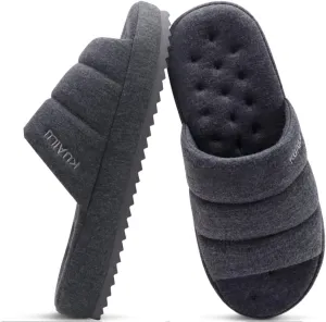 KuaiLu Men's Fashion Quilted Cotton-blend Fabric Sandal Slippers Cozy Memory Foam Indoor/Outdoor House Shoes with Lightweight Soft Cushion Footbed Hard Rubber Sole
