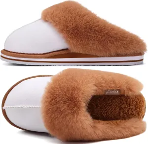 KuaiLu Womens Fluff Dual Memory Foam Slippers Ladies Cozy Arch Support Warm Scuff Slippers Slip on Comfy Winter House Shoes with Non-Slip Indoor Outdoor Hard Sole