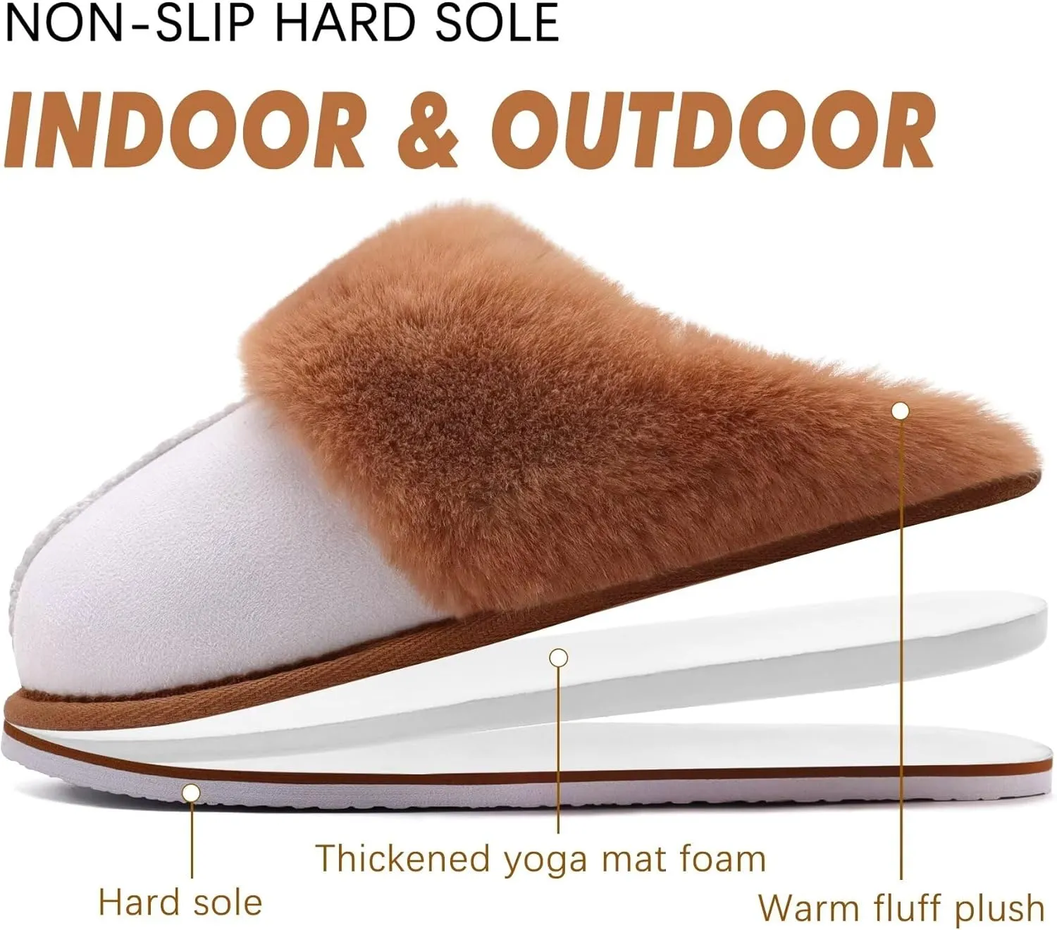KuaiLu Womens Fluff Dual Memory Foam Slippers Ladies Cozy Arch Support Warm Scuff Slippers Slip on Comfy Winter House Shoes with Non-Slip Indoor Outdoor Hard Sole