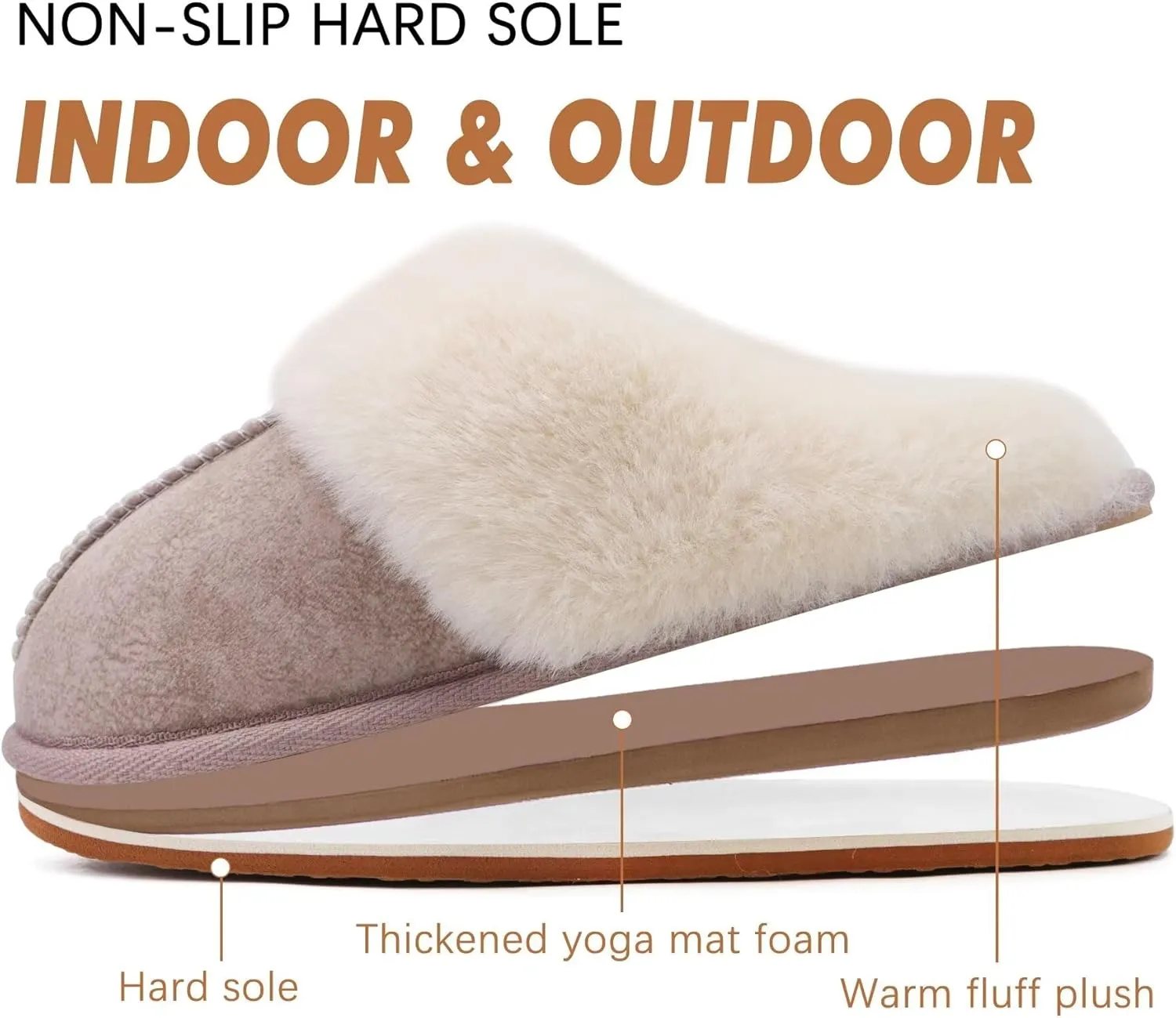 KuaiLu Womens Fluff Dual Memory Foam Slippers Ladies Cozy Arch Support Warm Scuff Slippers Slip on Comfy Winter House Shoes with Non-Slip Indoor Outdoor Hard Sole
