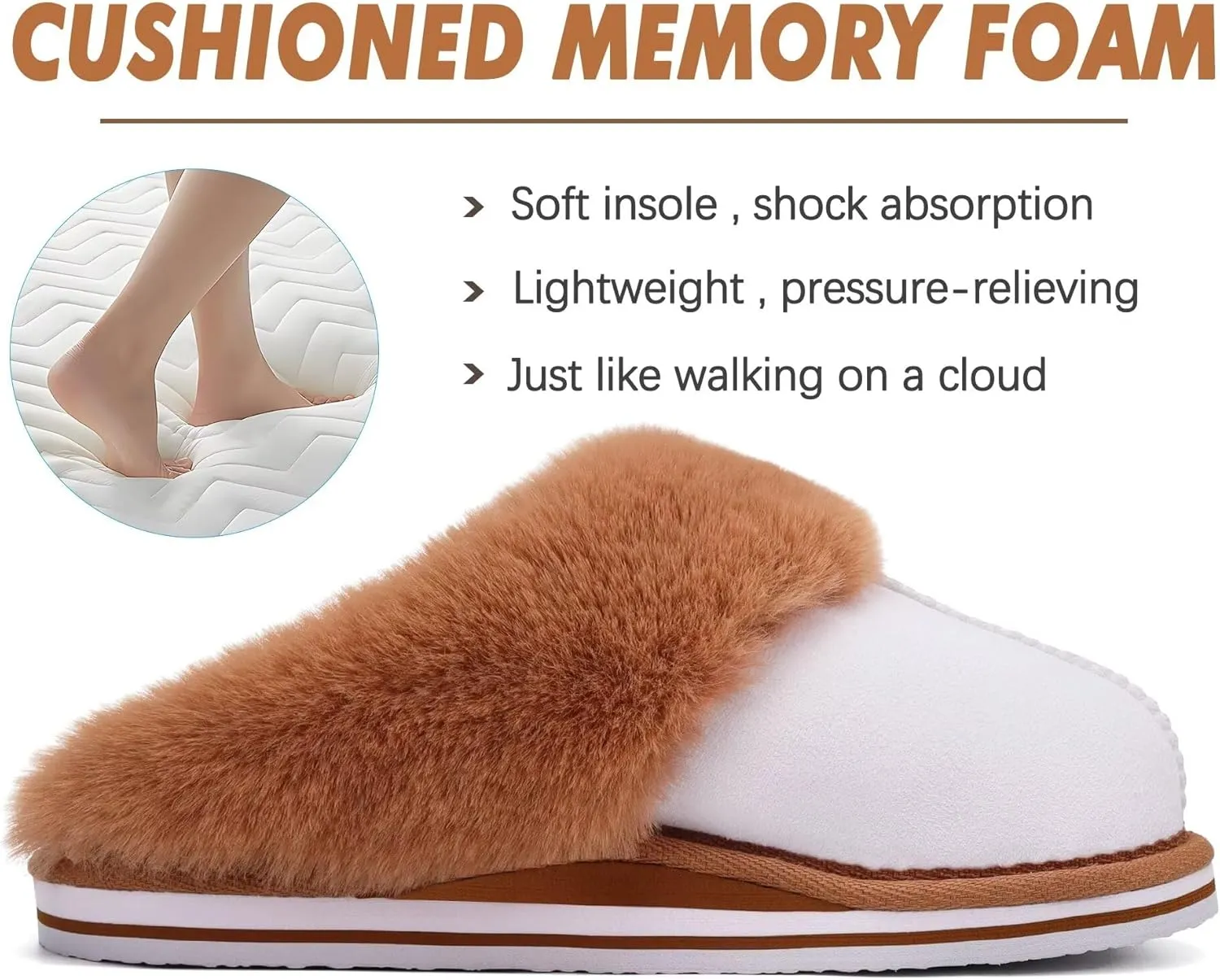 KuaiLu Womens Fluff Dual Memory Foam Slippers Ladies Cozy Arch Support Warm Scuff Slippers Slip on Comfy Winter House Shoes with Non-Slip Indoor Outdoor Hard Sole
