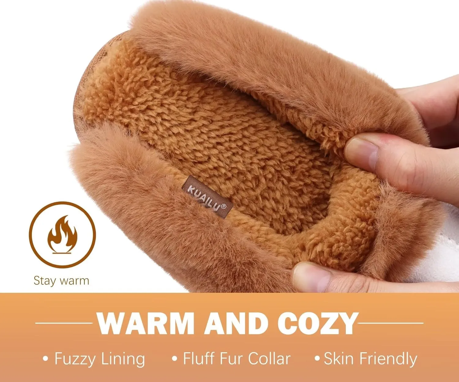 KuaiLu Womens Fluff Dual Memory Foam Slippers Ladies Cozy Arch Support Warm Scuff Slippers Slip on Comfy Winter House Shoes with Non-Slip Indoor Outdoor Hard Sole