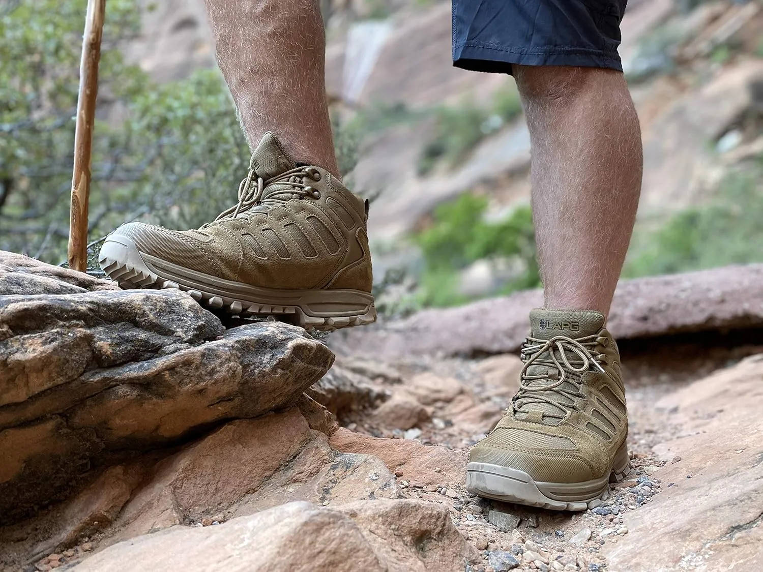 LAPG Men's Terrain Mid Hiking Boots, Durable and Comfortable Outdoor Footwear for Trail, Work and Everyday Wear, Coyote