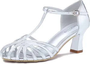 Latin Dance Shoes for Women Ballroom Dance Shoes Women Prom Shoes for Woman Dancing Salsa Dance Shoes for Women T-strap Closed Toe Sandals Women Patent leather
