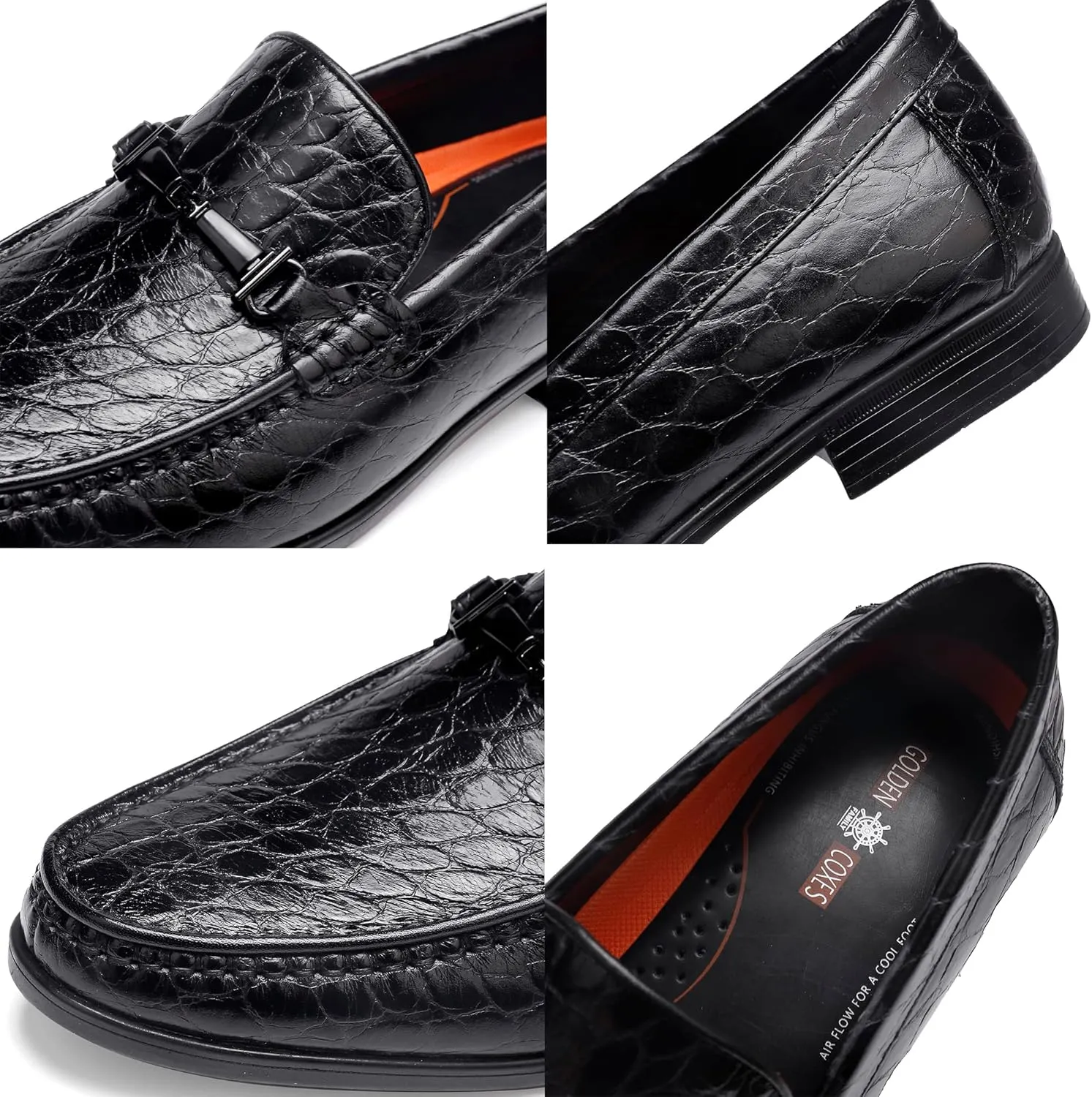 Leather Dress Shoes for Men, Classic Crocodile Printed Leather Slip-on Bit Loafer Party Shoes for Men