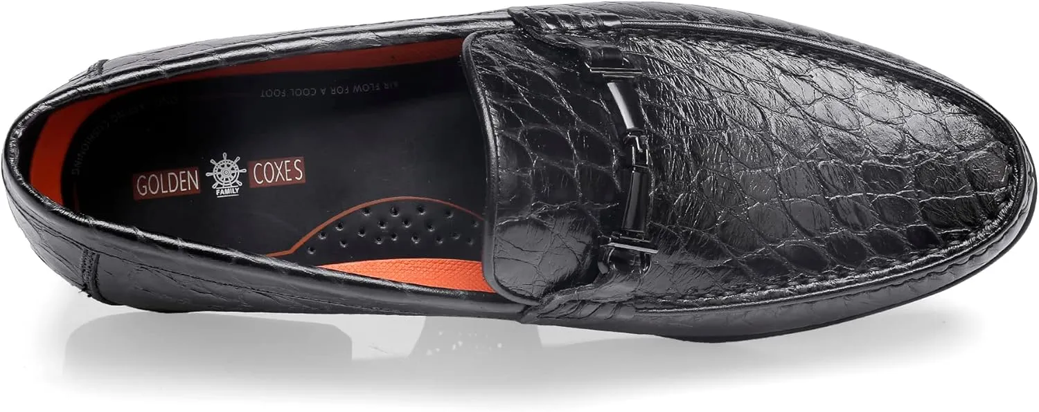 Leather Dress Shoes for Men, Classic Crocodile Printed Leather Slip-on Bit Loafer Party Shoes for Men
