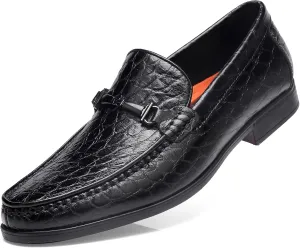 Leather Dress Shoes for Men, Classic Crocodile Printed Leather Slip-on Bit Loafer Party Shoes for Men