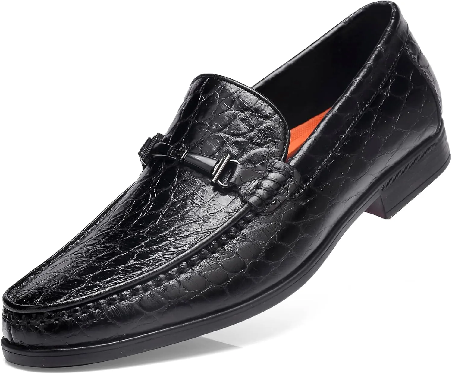 Leather Dress Shoes for Men, Classic Crocodile Printed Leather Slip-on Bit Loafer Party Shoes for Men
