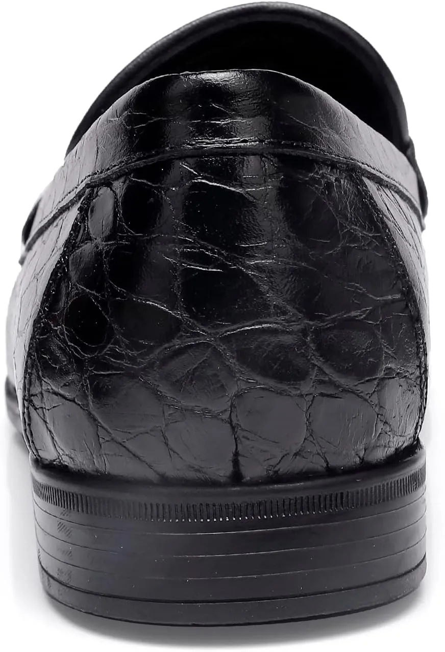 Leather Dress Shoes for Men, Classic Crocodile Printed Leather Slip-on Bit Loafer Party Shoes for Men