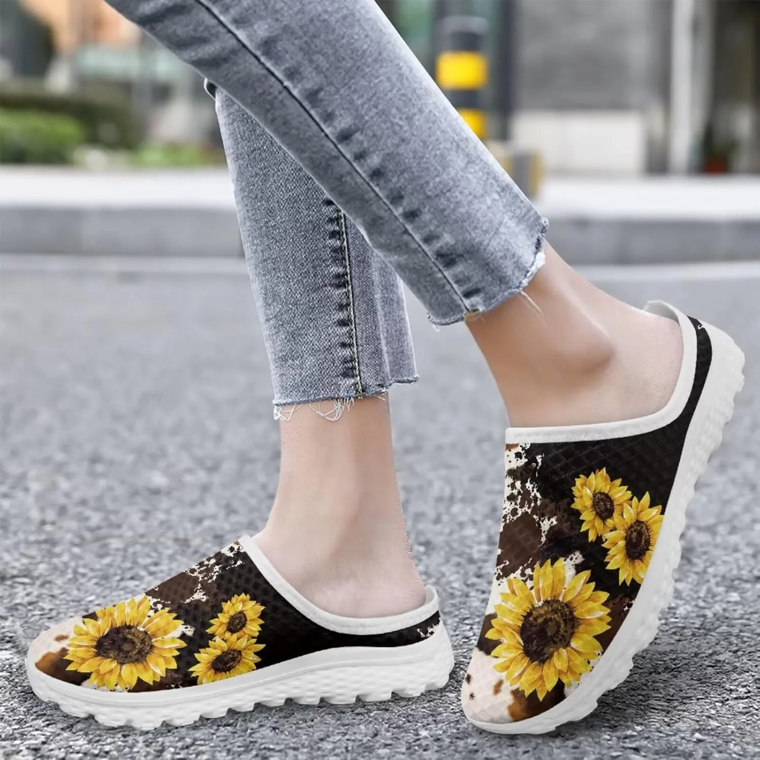 Leopard Print Women Barefoot Slip On Shoes Anti-Slip Mule Sneakers with EVA Outsole Cute Summer Yoga Walking Shoes