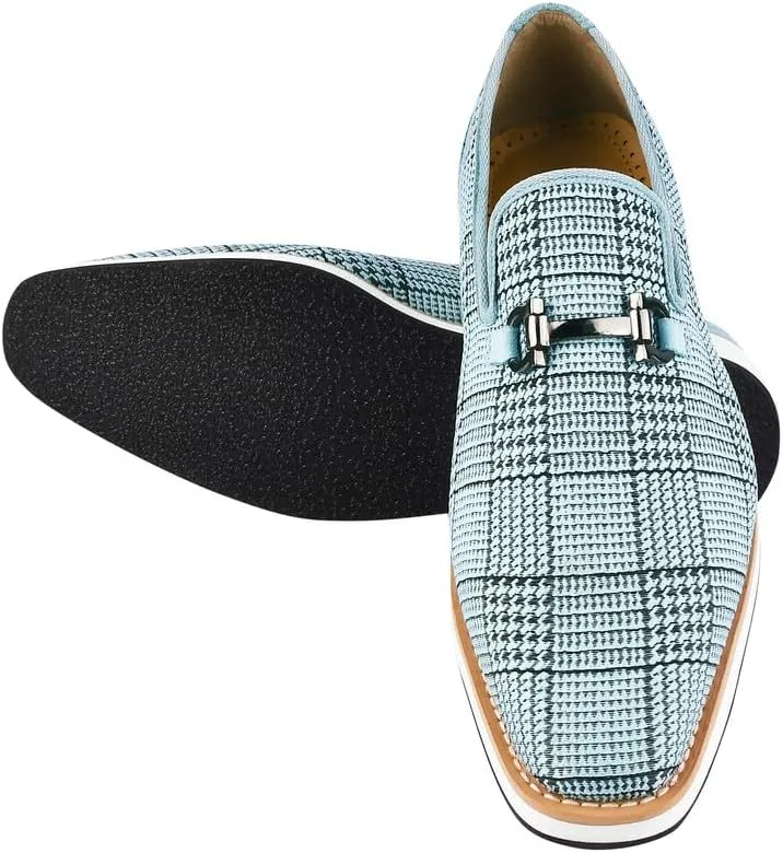LIBERTYZENO Mens Plain & Animal Print Blue Genuine Leather Adults Lace Up Oxford Dress Shoes for Easter Gift