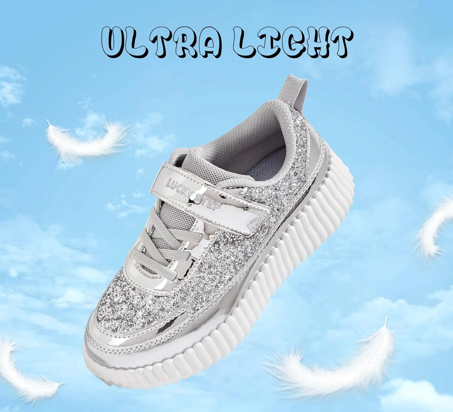 LUCKY STEP Kid's Glitter Running Sneaker Sparkly Braided Shiny Bling Princess Shoes School Athletic Walking Shoes for Children/Boys/Girls