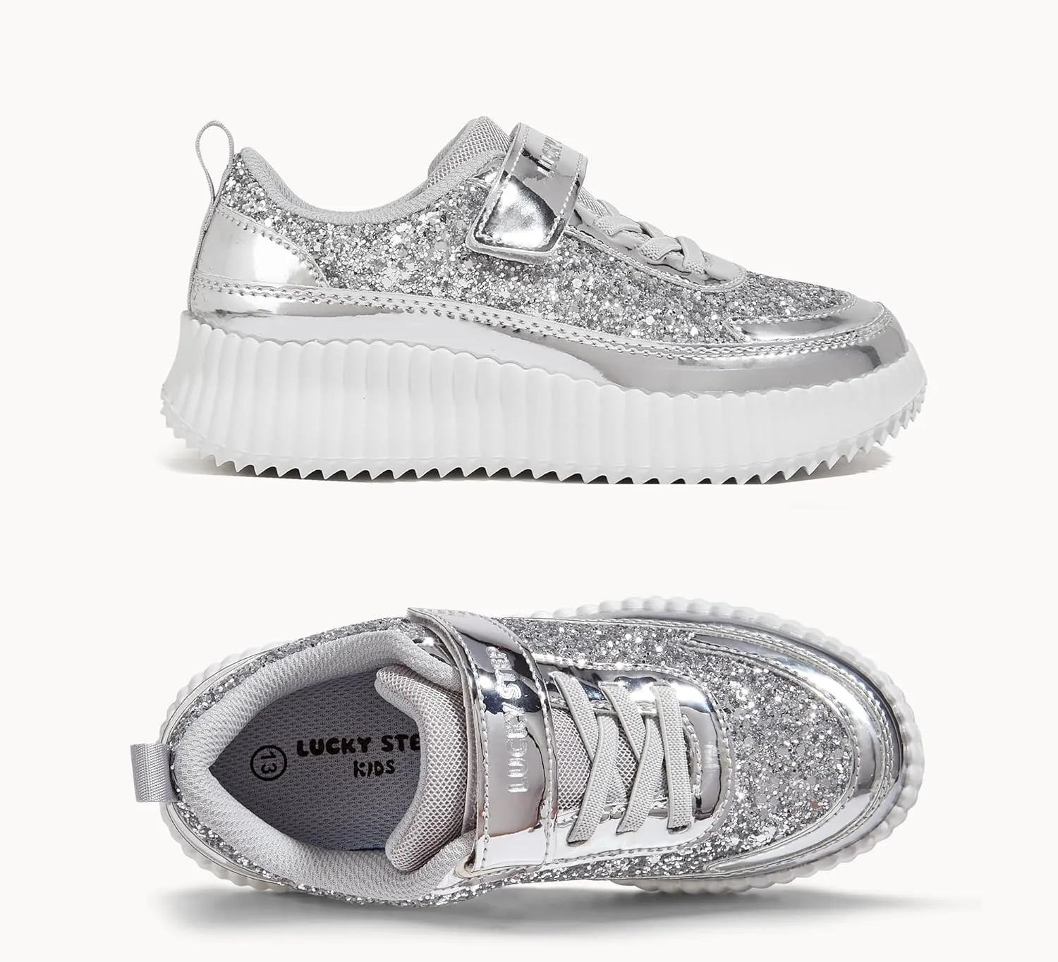 LUCKY STEP Kid's Glitter Running Sneaker Sparkly Braided Shiny Bling Princess Shoes School Athletic Walking Shoes for Children/Boys/Girls