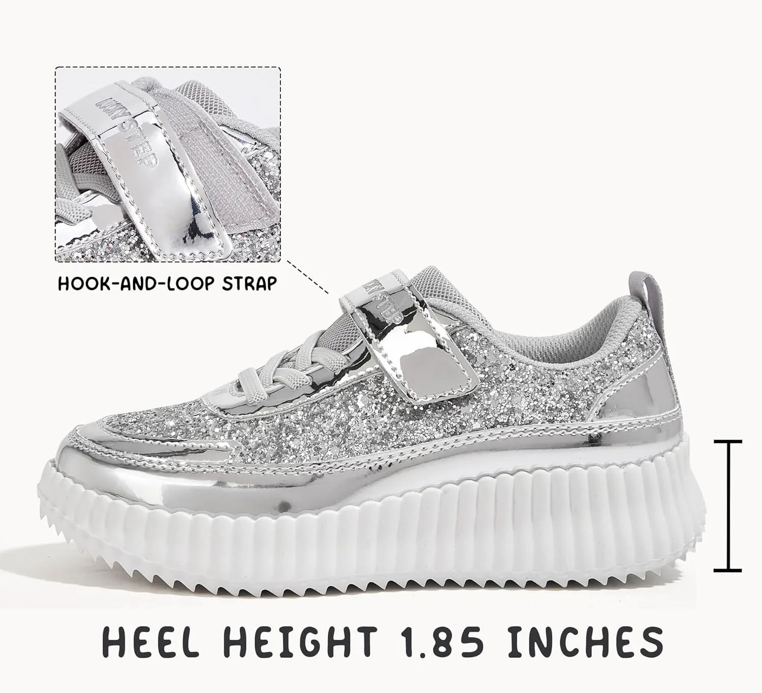 LUCKY STEP Kid's Glitter Running Sneaker Sparkly Braided Shiny Bling Princess Shoes School Athletic Walking Shoes for Children/Boys/Girls