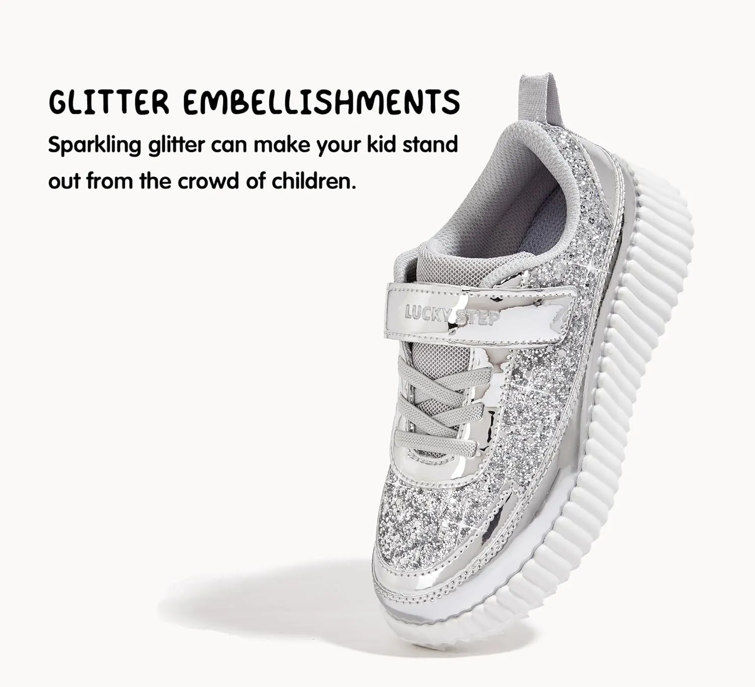 LUCKY STEP Kid's Glitter Running Sneaker Sparkly Braided Shiny Bling Princess Shoes School Athletic Walking Shoes for Children/Boys/Girls