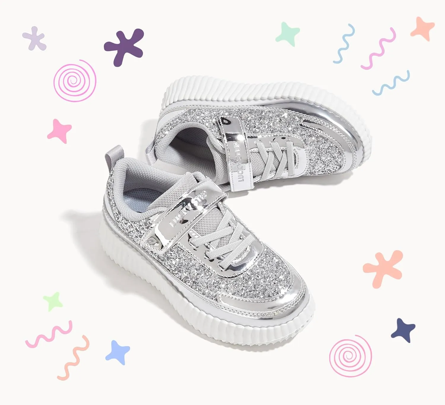 LUCKY STEP Kid's Glitter Running Sneaker Sparkly Braided Shiny Bling Princess Shoes School Athletic Walking Shoes for Children/Boys/Girls