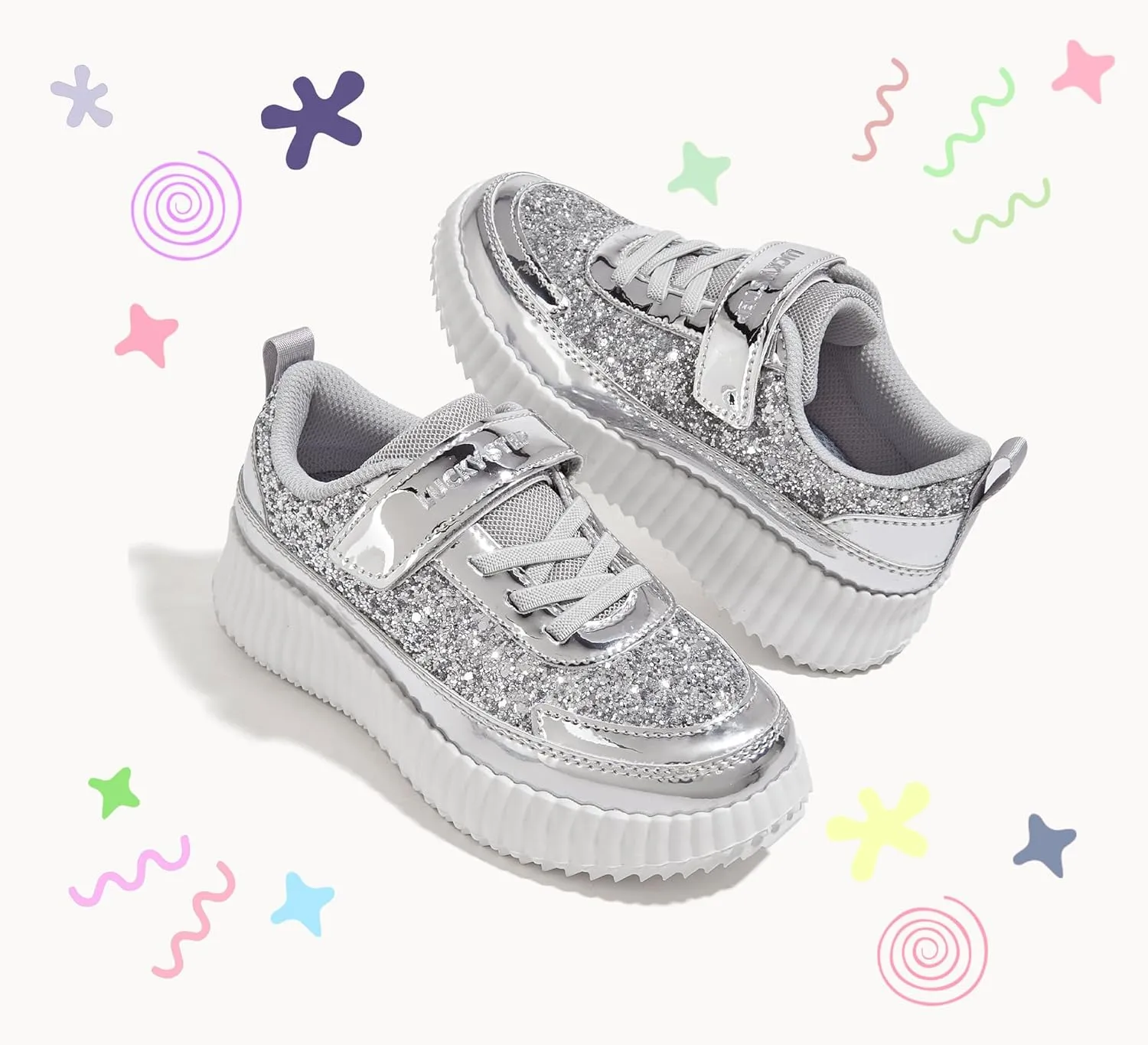 LUCKY STEP Kid's Glitter Running Sneaker Sparkly Braided Shiny Bling Princess Shoes School Athletic Walking Shoes for Children/Boys/Girls