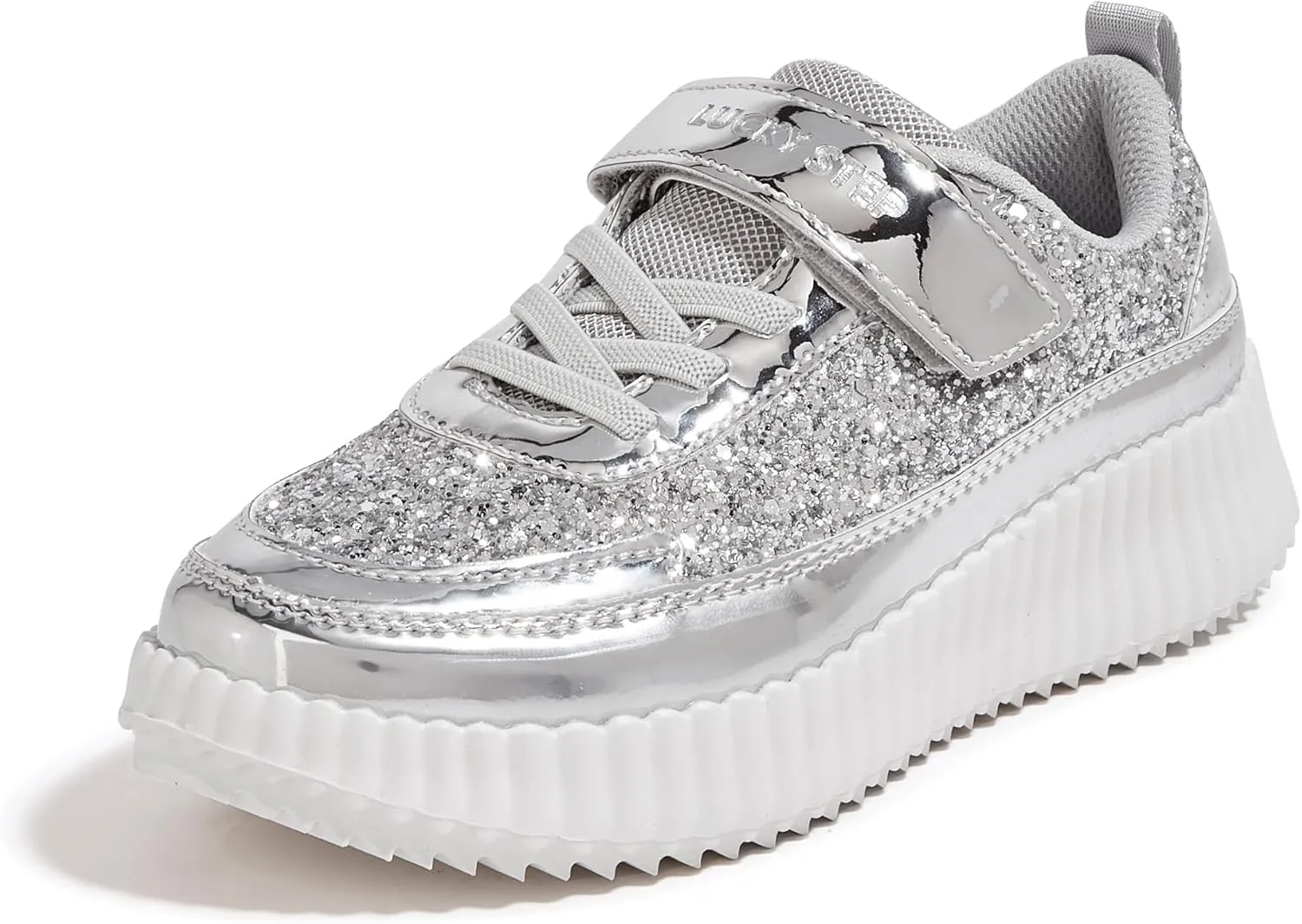 LUCKY STEP Kid's Glitter Running Sneaker Sparkly Braided Shiny Bling Princess Shoes School Athletic Walking Shoes for Children/Boys/Girls