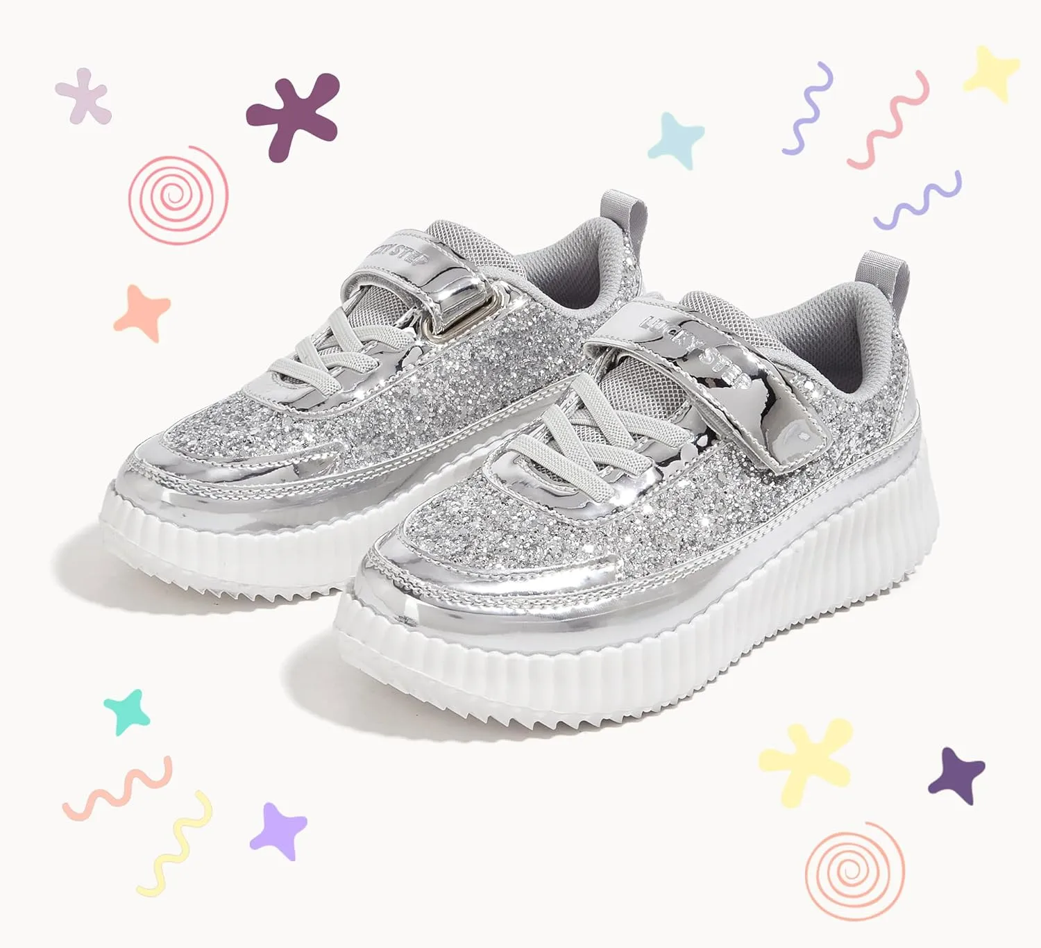 LUCKY STEP Kid's Glitter Running Sneaker Sparkly Braided Shiny Bling Princess Shoes School Athletic Walking Shoes for Children/Boys/Girls