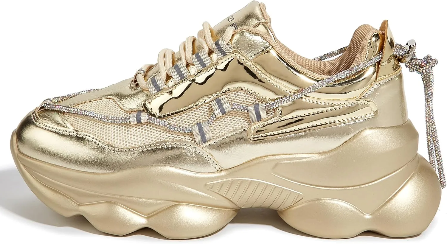 LUCKY STEP Women's 90s Chunky Sneakers Sparkly Bling Rhinestone Rope Platform Casual Thick Dad Rave Walking Shoes