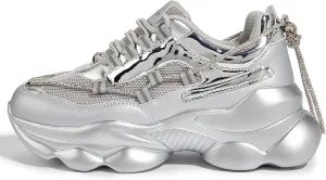LUCKY STEP Women's 90s Chunky Sneakers Sparkly Bling Rhinestone Rope Platform Casual Thick Dad Rave Walking Shoes