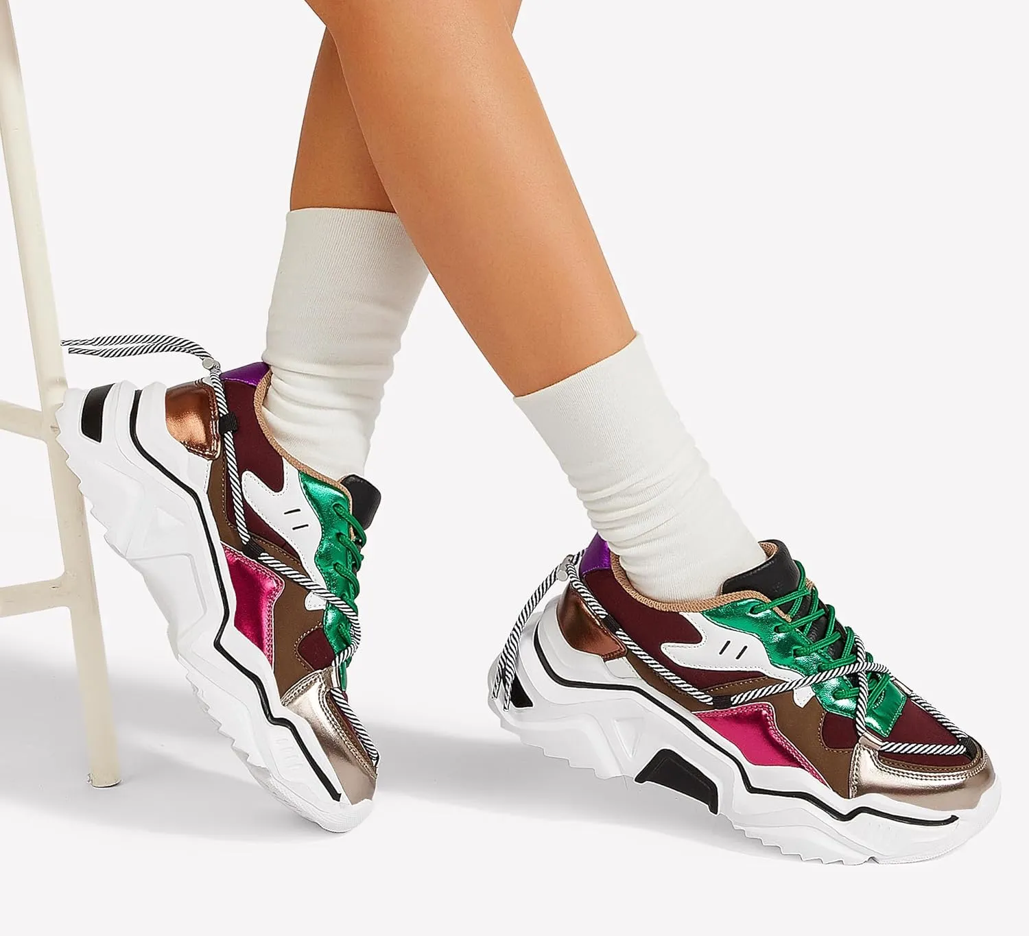LUCKY STEP Women's Platform Colorful Fashion Sneakers Retro Colorblock Stylish Cute Chunky Dad Walking Shoes