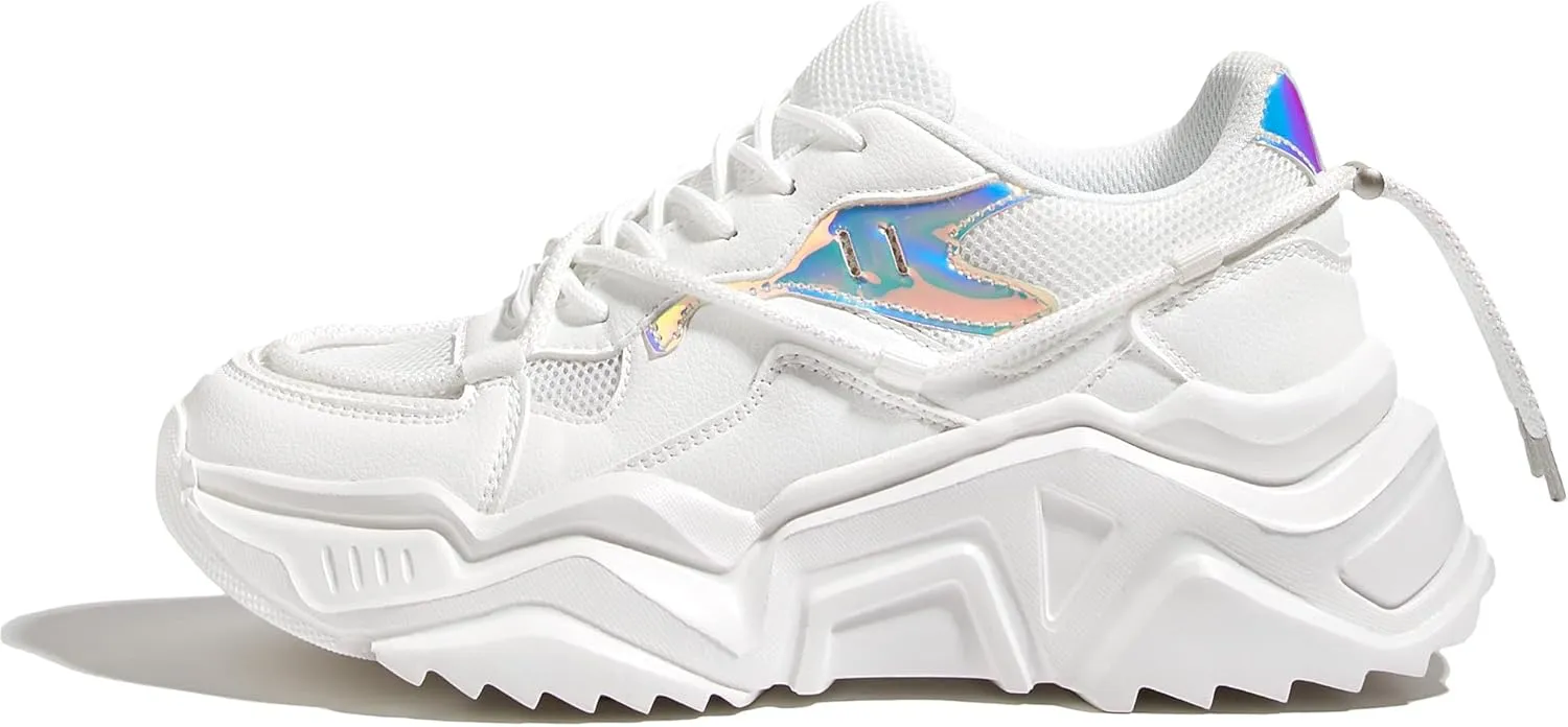 LUCKY STEP Women's Platform Colorful Fashion Sneakers Retro Colorblock Stylish Cute Chunky Dad Walking Shoes