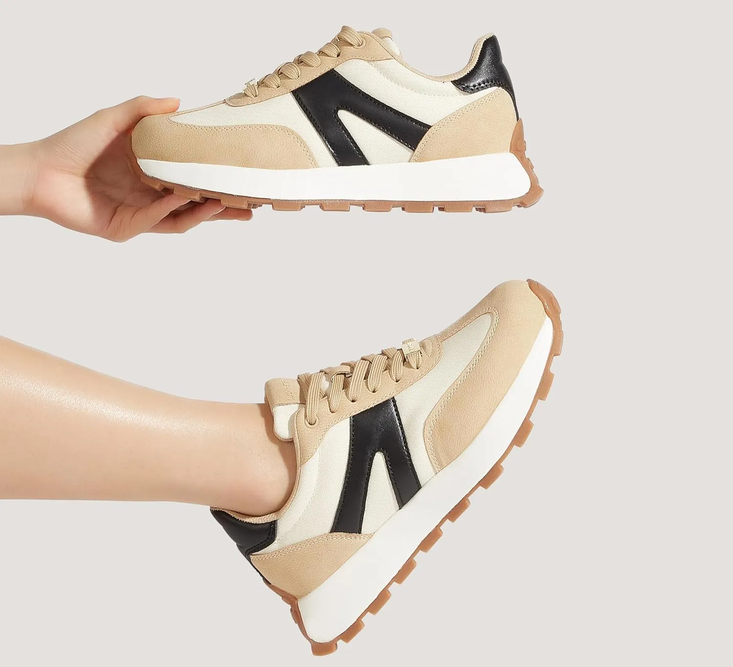 LUCKY STEP Women's Platform Fashion Sneakers Retro Classic Trainers Casual Lace-up Stylish Tennis Running Walking Shoes