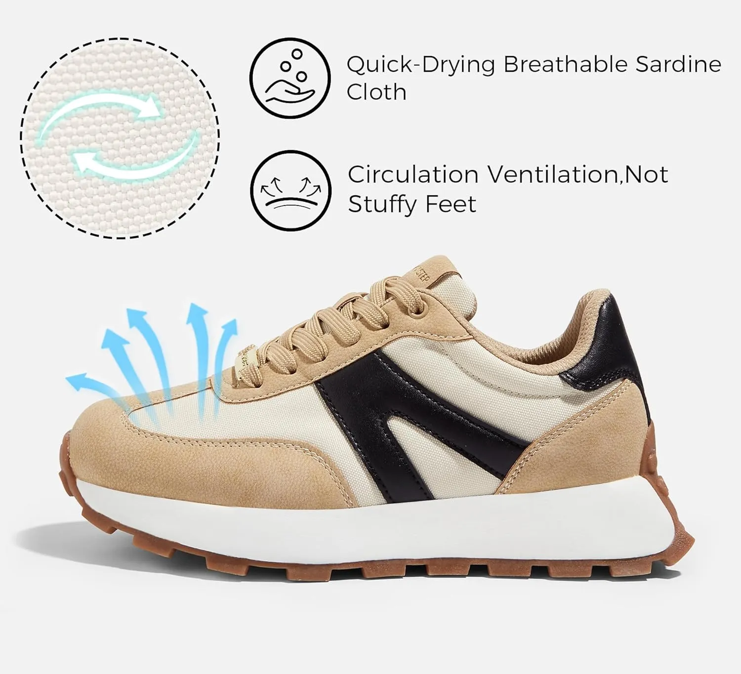 LUCKY STEP Women's Platform Fashion Sneakers Retro Classic Trainers Casual Lace-up Stylish Tennis Running Walking Shoes