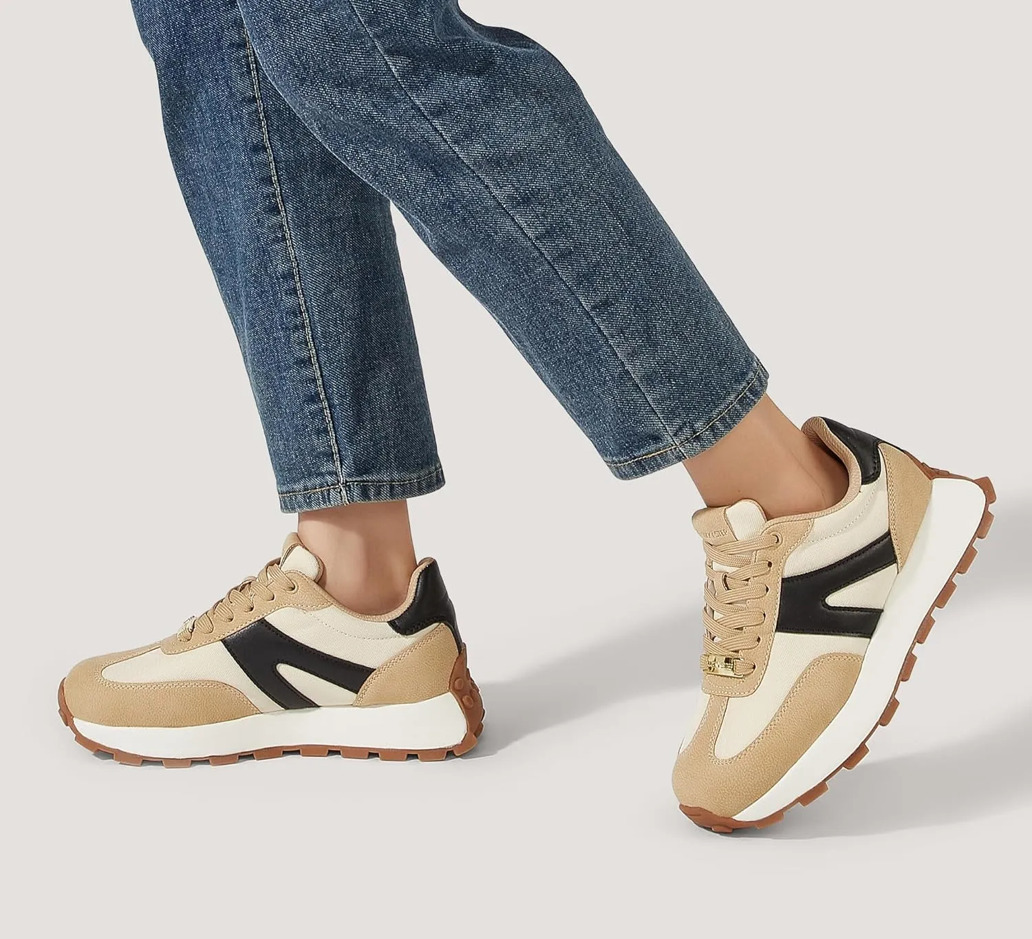 LUCKY STEP Women's Platform Fashion Sneakers Retro Classic Trainers Casual Lace-up Stylish Tennis Running Walking Shoes